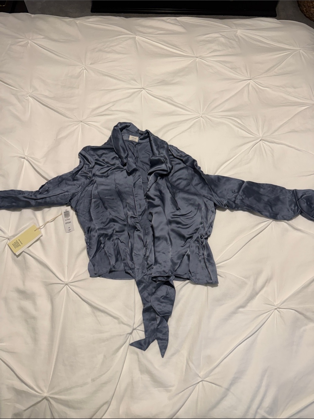 Aritzia Satin Tie-Front Blouse in Slate Blue
